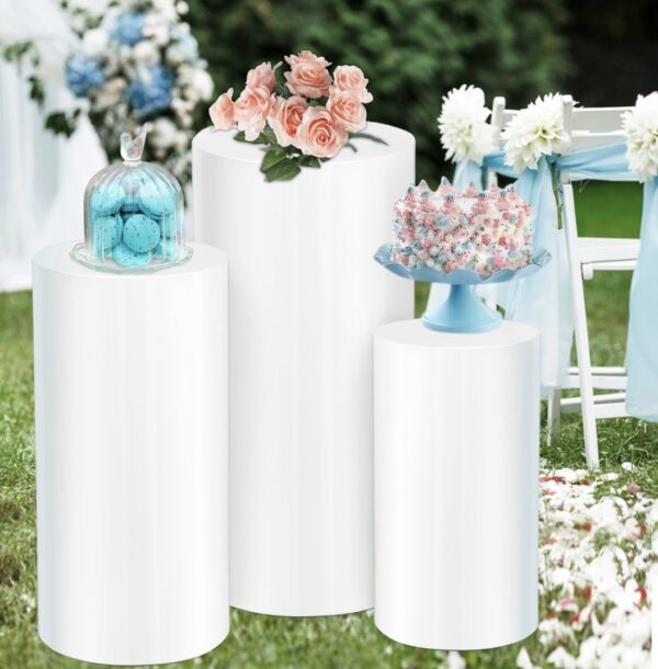 Round Wedding Cylinder, Metal Pedestal, Flower or Cake Stand